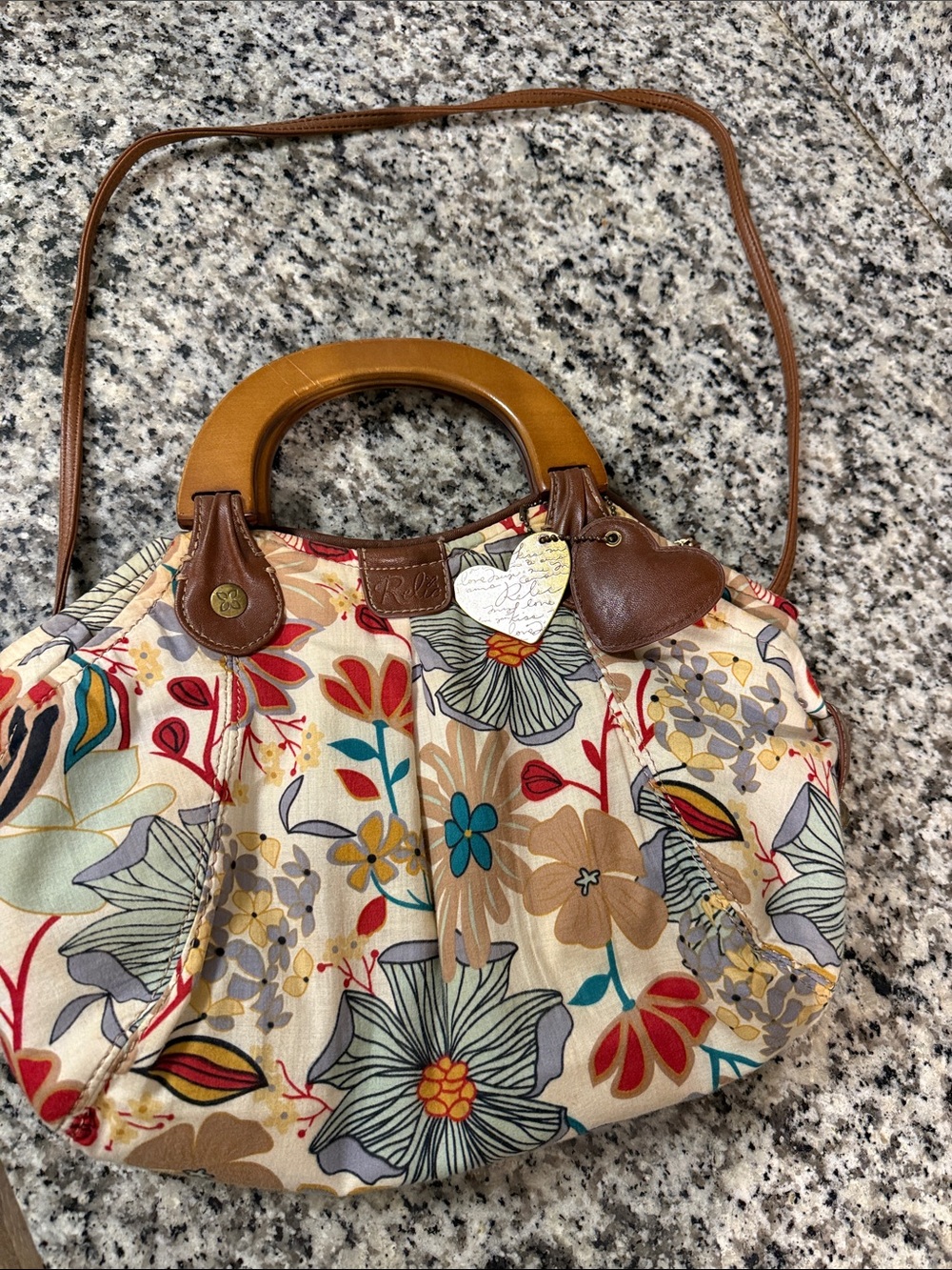 Relic Floral Canvas Shoulder Bag with Brown Trim